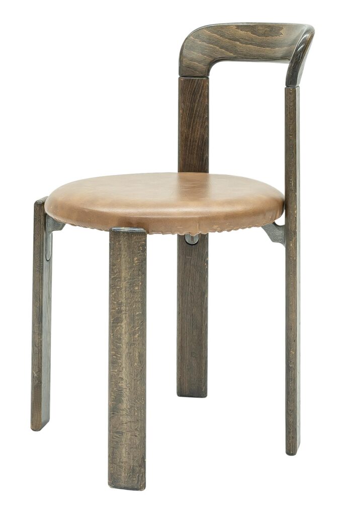 Stuhl 3300 mit brauner Ledersitzfläche und geschwungenem Holzgestell von Bruno Rey für Dietiker aus den 1970ern