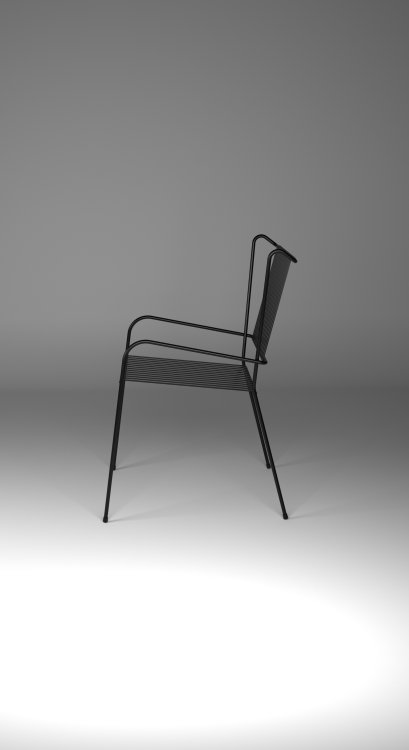 Filigraner Stuhl «Capri» in schwarz mit Lehne von Cools seitlich abgebildet.