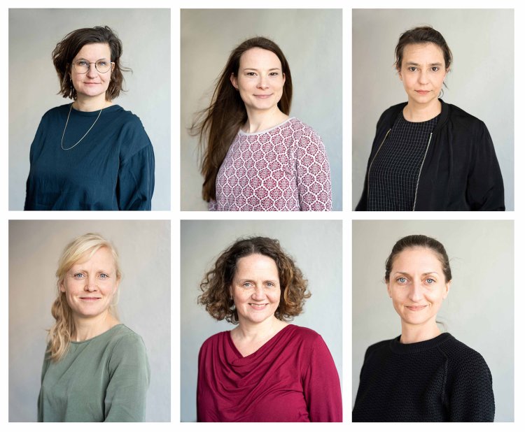Portraits der sechs Gründerinnen der Online-Plattform Artist in the Box.